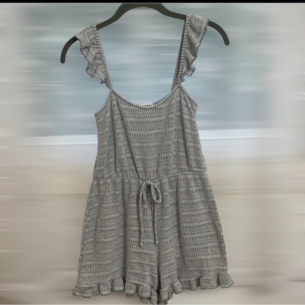 Caution To The Wind Shorts Romper Gray Textured Knit